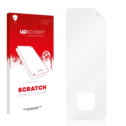 Front side of a product packaging with the brand logo upscreen. Next to it is the corresponding screen protector.