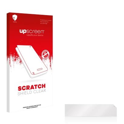 Front side of a product packaging with the brand logo upscreen. Next to it is the corresponding screen protector.