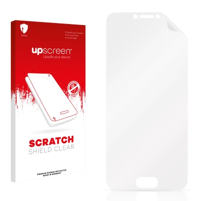 Front side of a product packaging with the brand logo upscreen. Next to it is the corresponding screen protector.