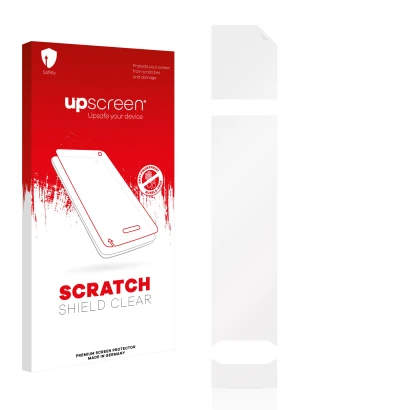 Front side of a product packaging with the brand logo upscreen. Next to it is the corresponding screen protector.