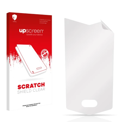 Front side of a product packaging with the brand logo upscreen. Next to it is the corresponding screen protector.