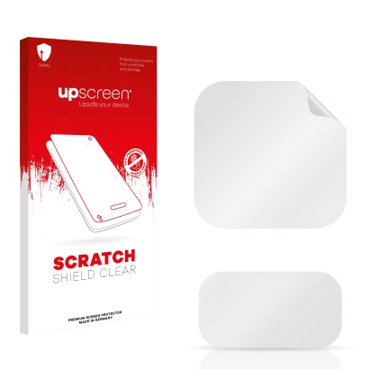 Front side of a product packaging with the brand logo upscreen. Next to it is the corresponding screen protector.