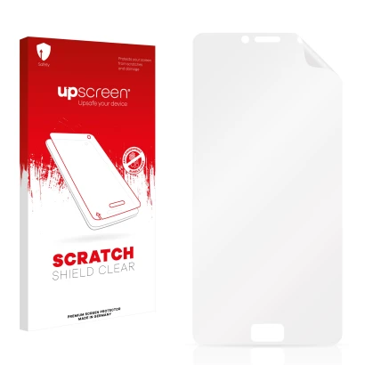 Front side of a product packaging with the brand logo upscreen. Next to it is the corresponding screen protector.