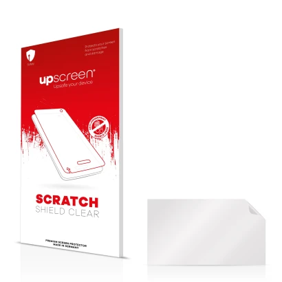 Front side of a product packaging with the brand logo upscreen. Next to it is the corresponding screen protector.