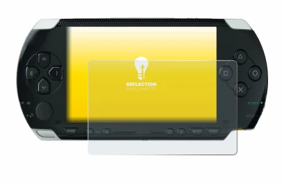 Image of the device Sony PSP 1000 with a wide variety of screen protectors.