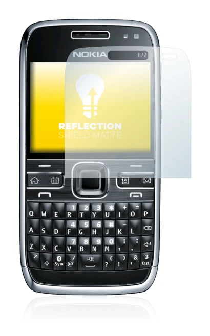 Image of the device Nokia E72 with a wide variety of screen protectors.
