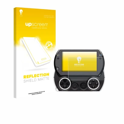 Front side of a product packaging with the brand logo upscreen. Next to it is the device Sony PSP Go shown with the correspond