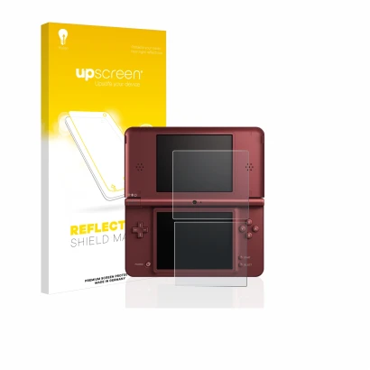 Front side of a product packaging with the brand logo upscreen. Next to it is the device Nintendo DSi XL shown with the corres