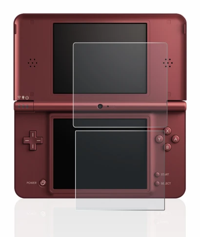 Image of the device Nintendo DSi XL with a wide variety of screen protectors.