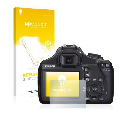 Front side of a product packaging with the brand logo upscreen. Next to it is the device Canon EOS 1100D shown with the corres