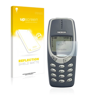 Front side of a product packaging with the brand logo upscreen. Next to it is the device Nokia 3310 2011 shown with the corres