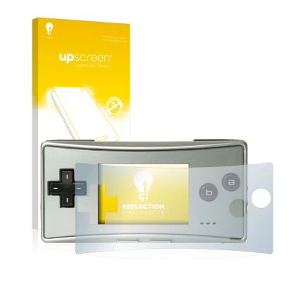 Front side of a product packaging with the brand logo upscreen. Next to it is the device Nintendo Gameboy Micro shown with the