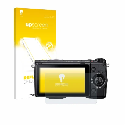 Front side of a product packaging with the brand logo upscreen. Next to it is the device Sony Alpha NEX-5R shown with the corr