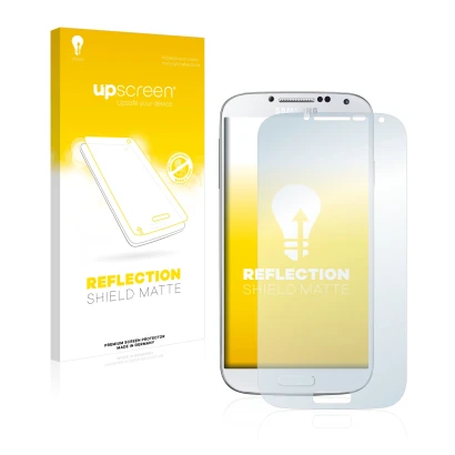 Front side of a product packaging with the brand logo upscreen. Next to it is the device Samsung Galaxy S4 shown with the corr