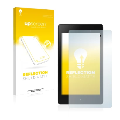 Front side of a product packaging with the brand logo upscreen. Next to it is the device ASUS Nexus 7 Tablet 2 2013 shown with