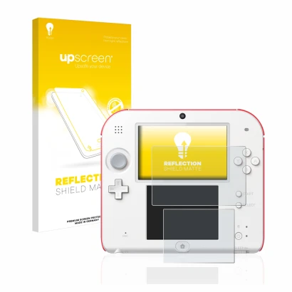Front side of a product packaging with the brand logo upscreen. Next to it is the device Nintendo 2DS shown with the correspon