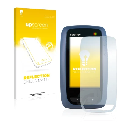 Front side of a product packaging with the brand logo upscreen. Next to it is the device CompeGPS TwoNav Anima shown with the