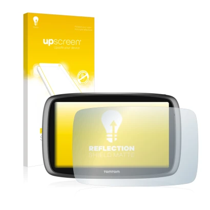 Front side of a product packaging with the brand logo upscreen. Next to it is the device TomTom GO 6100 shown with the corresp