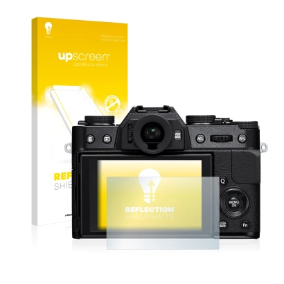 Front side of a product packaging with the brand logo upscreen. Next to it is the device Fujifilm X-T10 shown with the corresp