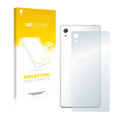 Front side of a product packaging with the brand logo upscreen. Next to it is the device Sony Xperia Z4 (Back) shown with the