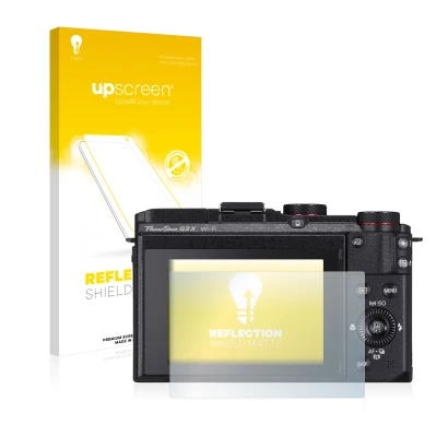 Front side of a product packaging with the brand logo upscreen. Next to it is the device Canon PowerShot G3 X shown with the c