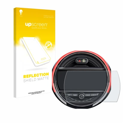 Front side of a product packaging with the brand logo upscreen. Next to it is the device Mini Cooper R56 (6.5") shown with the