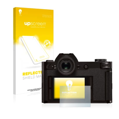 Front side of a product packaging with the brand logo upscreen. Next to it is the device Leica SL (Typ 601) shown with the cor