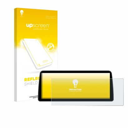 Front side of a product packaging with the brand logo upscreen. Next to it is the device BMW Professional 10.2" 2015 shown wit
