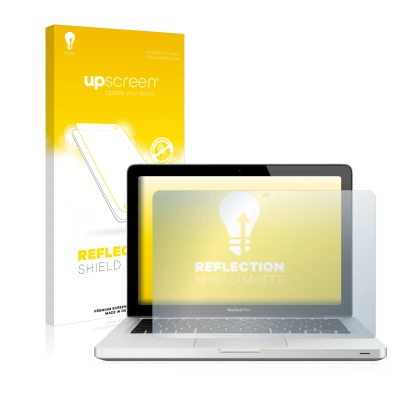 Front side of a product packaging with the brand logo upscreen. Next to it is the device Apple MacBook Pro 13" 2012 shown with