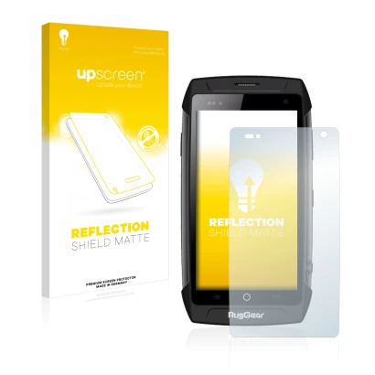 Front side of a product packaging with the brand logo upscreen. Next to it is the device RugGear RG730 shown with the correspo