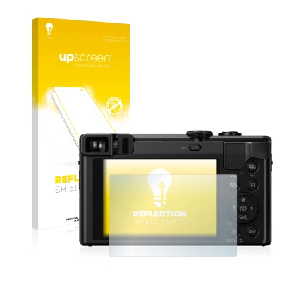 Front side of a product packaging with the brand logo upscreen. Next to it is the device Panasonic Lumix DMC-TZ81 shown with t