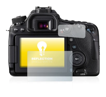 Image of the device Canon EOS 80D with a wide variety of screen protectors.