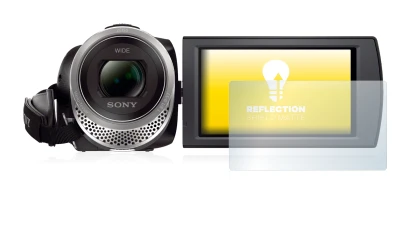Image of the device Sony FDR-AX53 with a wide variety of screen protectors.