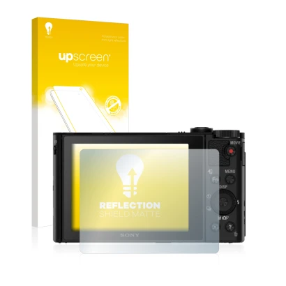 Front side of a product packaging with the brand logo upscreen. Next to it is the device Sony Cyber-Shot DSC-HX80 shown with t