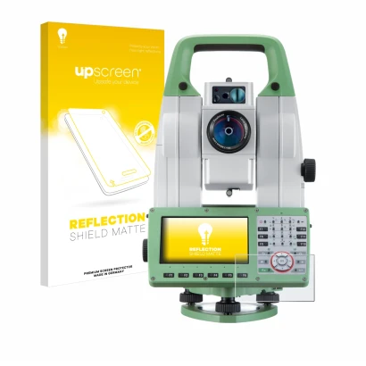 Front side of a product packaging with the brand logo upscreen. Next to it is the device Leica Viva TS16 shown with the corres