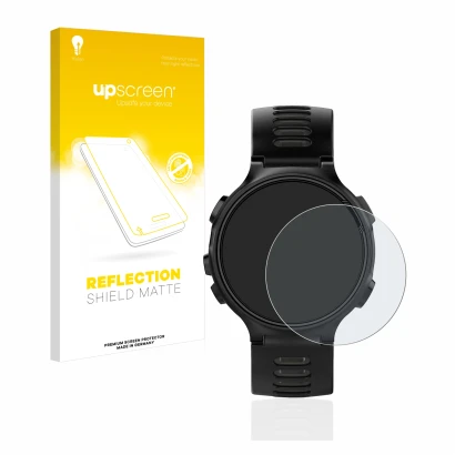 Front side of a product packaging with the brand logo upscreen. Next to it is the device Garmin Forerunner 735XT shown with th