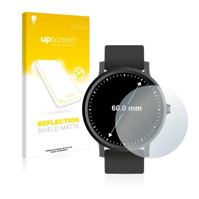 Front side of a product packaging with the brand logo upscreen. Next to it is the device Watches (Circular, ø: 60 mm) shown wi