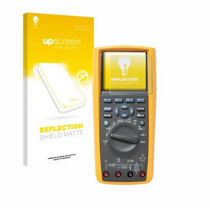 Front side of a product packaging with the brand logo upscreen. Next to it is the device Fluke MultiMeter 289 shown with the c