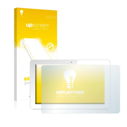 Front side of a product packaging with the brand logo upscreen. Next to it is the device Odys Rise 10 Quad shown with the corr