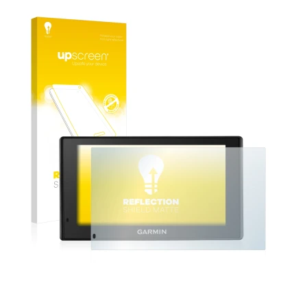 Front side of a product packaging with the brand logo upscreen. Next to it is the device Garmin DriveTrack 70LM shown with the