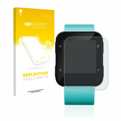 Front side of a product packaging with the brand logo upscreen. Next to it is the device Garmin Forerunner 35 shown with the c