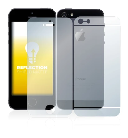 Image of the device Apple iPhone 5S (Front+Back) with a wide variety of screen protectors.