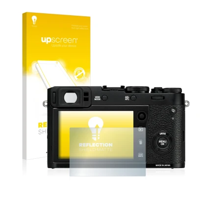 Front side of a product packaging with the brand logo upscreen. Next to it is the device Fujifilm X100F shown with the corresp