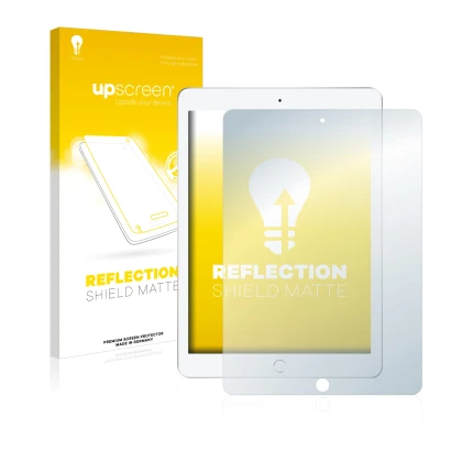 Front side of a product packaging with the brand logo upscreen. Next to it is the device Apple iPad 9.7 2017 (5th. Gen.) shown