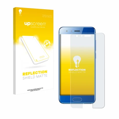 Front side of a product packaging with the brand logo upscreen. Next to it is the device Honor 9 shown with the corresponding 