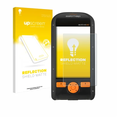 Front side of a product packaging with the brand logo upscreen. Next to it is the device Satmap Active 20 shown with the corre