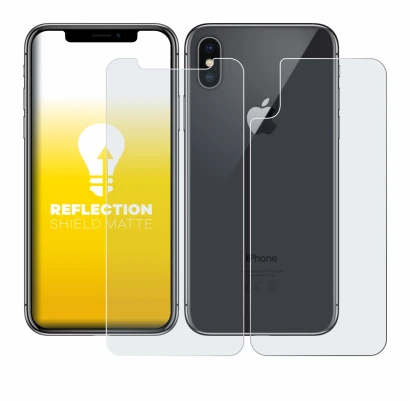 Image of the device Apple iPhone X (Front+Back) with a wide variety of screen protectors.