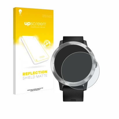 Front side of a product packaging with the brand logo upscreen. Next to it is the device Garmin vivoactive 3 shown with the co