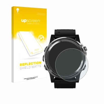 Front side of a product packaging with the brand logo upscreen. Next to it is the device Garmin Descent Mk1 shown with the cor