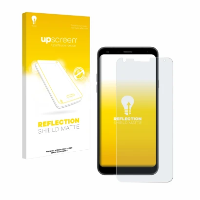 Front side of a product packaging with the brand logo upscreen. Next to it is the device LG Q7 shown with the corresponding sc